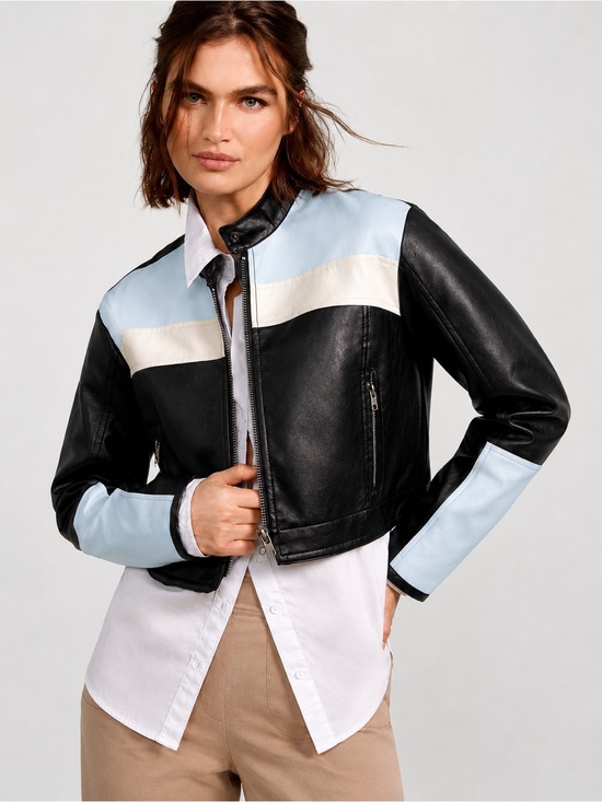 Maeve Jackets & Blazers - Maeve Anthropologie Colorblock Faux Leather
Moto Jacket Small